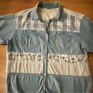 Vintage 90s pennylane patchwork denim short sleeve button down stop women’s 4XL